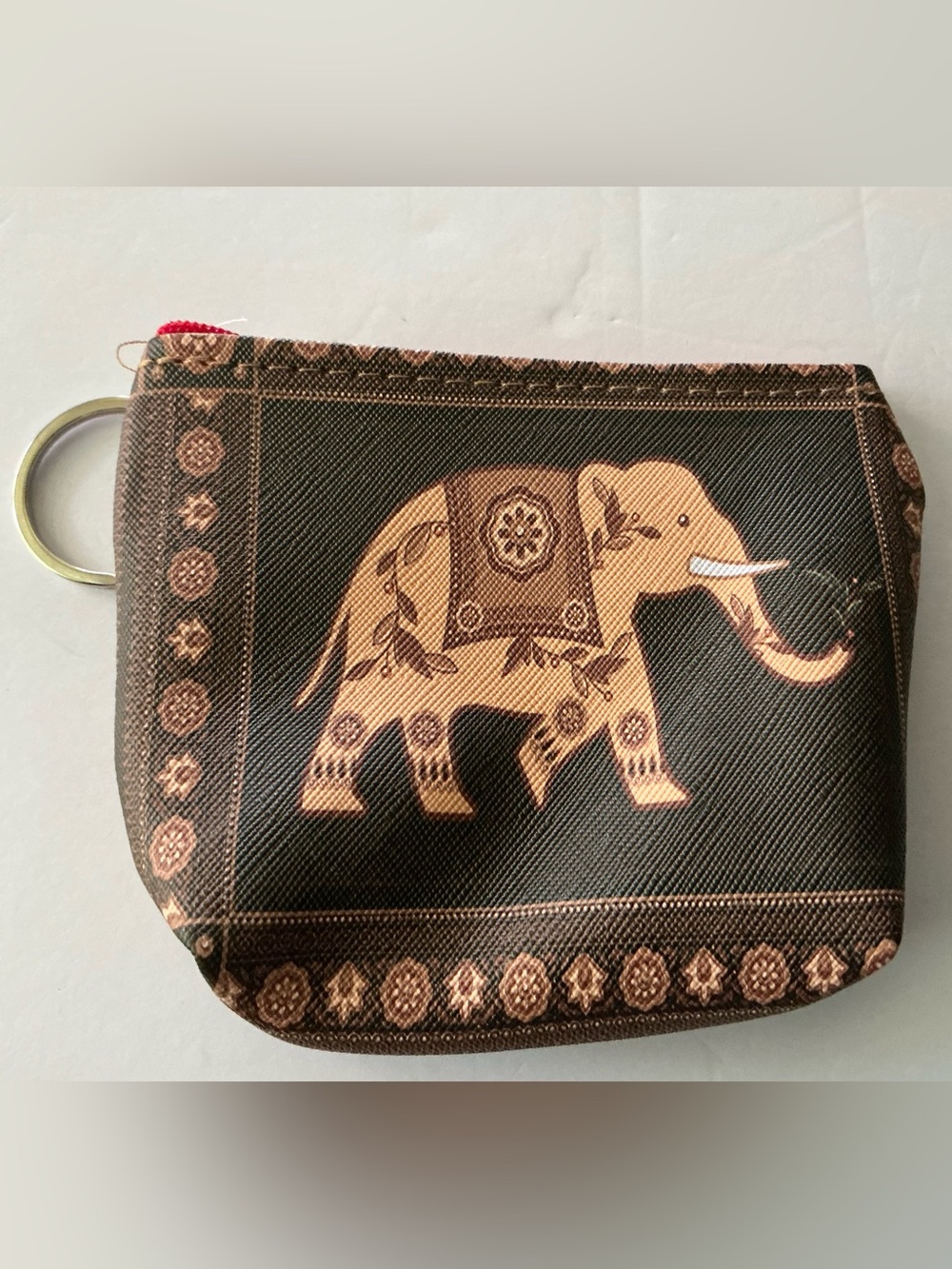 Brown Elephant Print Coin Pouch Wallet